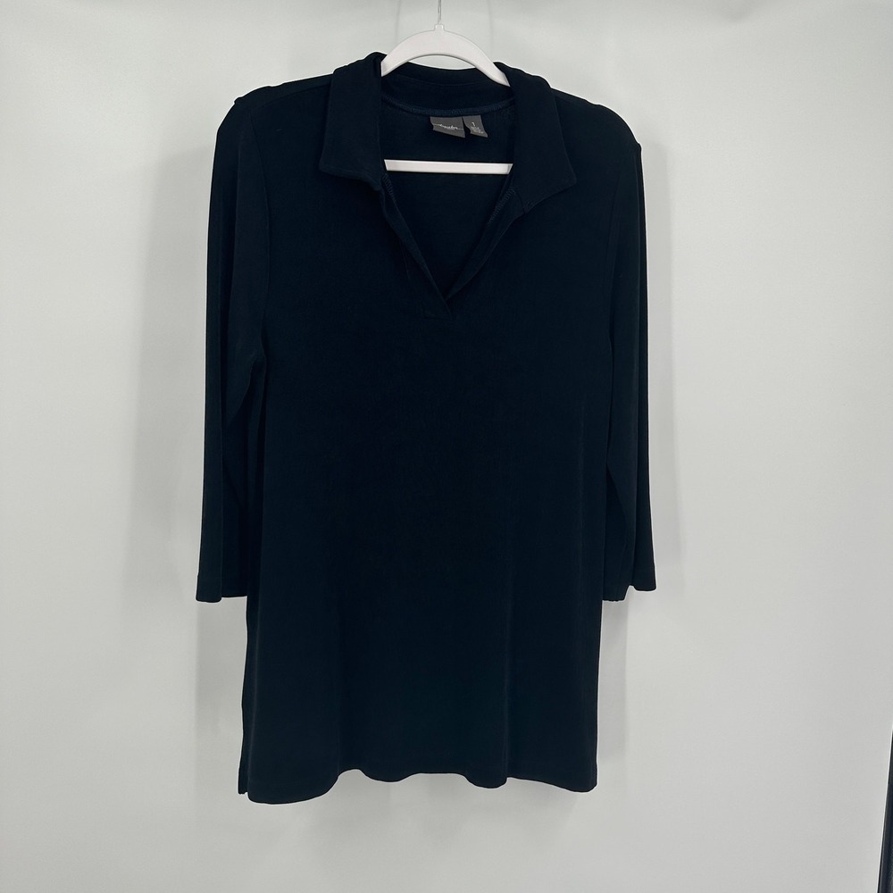Chicos Travelers Womens Minimalist Tunic Top Size 1 US M Capsule Slinky Office